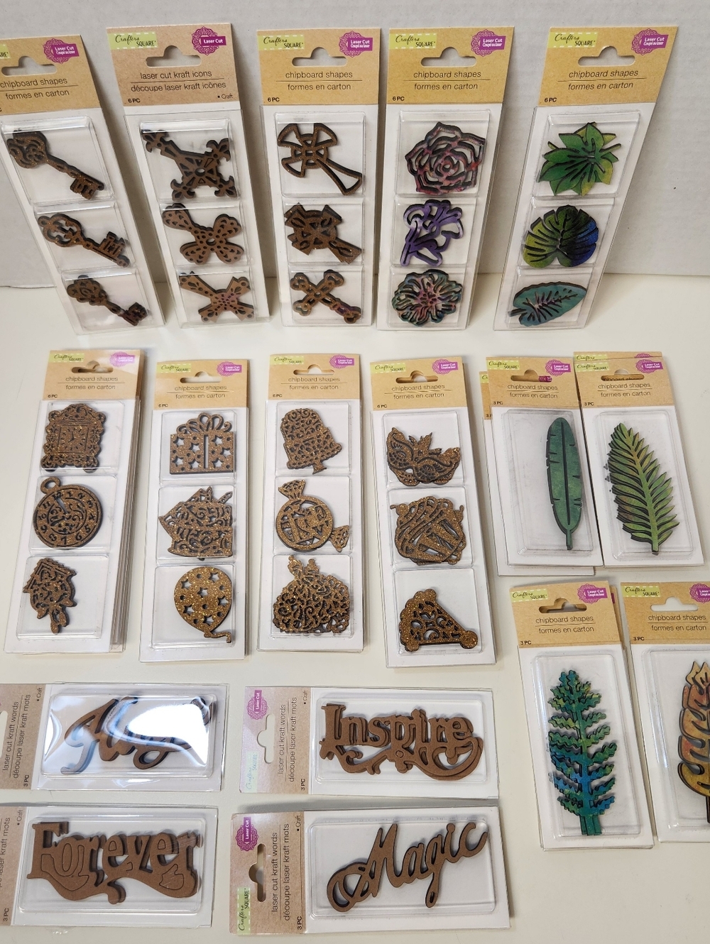 Bundle Of 27 Assorted Laser-Cut Chipboard Shapes – Natural Wood Accents